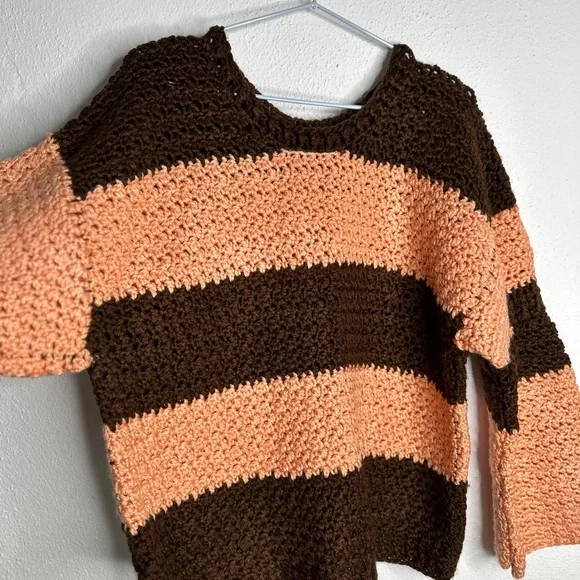 Handmade Striped Brown and Peach Women's Sweater - Picture 3 of 9
